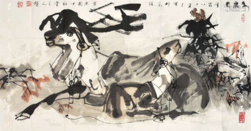 于志学（b.1935） 驯鹿图 镜片 设色纸本