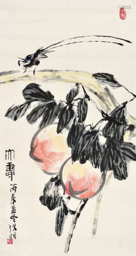 张朋（1918～2009） 丙辰1976年作 大寿 镜片 设色纸本