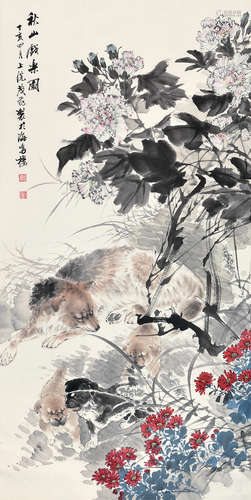 王茂飞（b.1969） 丁亥2007年作 秋山戏乐图 立轴 设色纸本