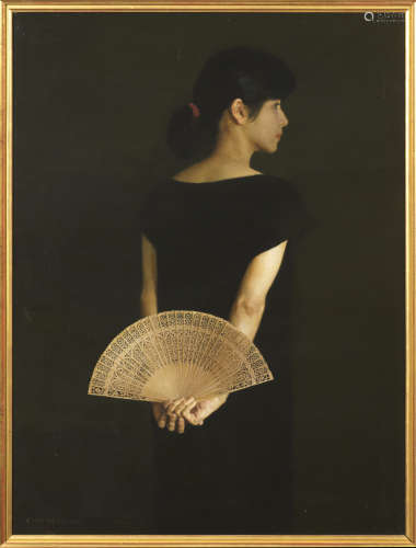陳衍寧（1945-）    沉香扇之二    油彩畫布    畫框