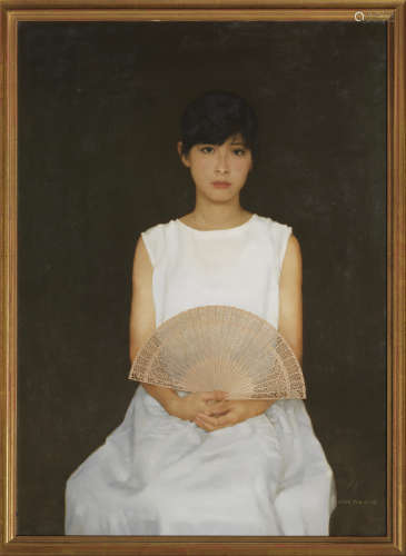 陳衍寧（1945-）    沉香扇之三    油彩畫布    畫框