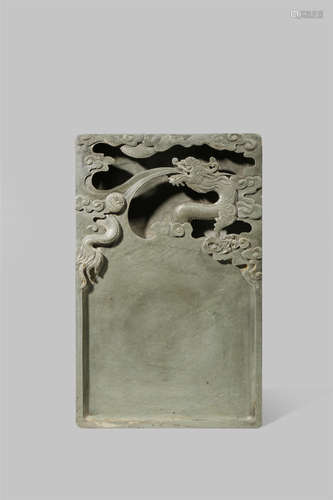 A CHINESE GREY-GREEN DUAN STONE INKSTONE