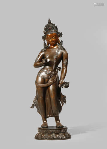 A CHINESE BRONZE FIGURE OF KSHITIGARBHA