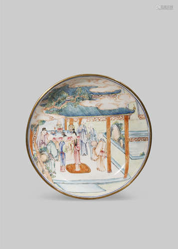 A CHINESE CANTON ENAMEL FAMILLE ROSE SAUCER