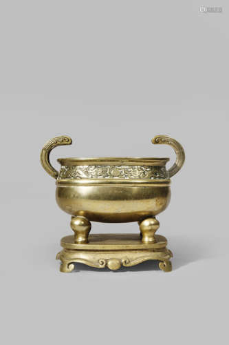 A CHINESE GILT-BRONZE INCENSE BURNER AND STAND