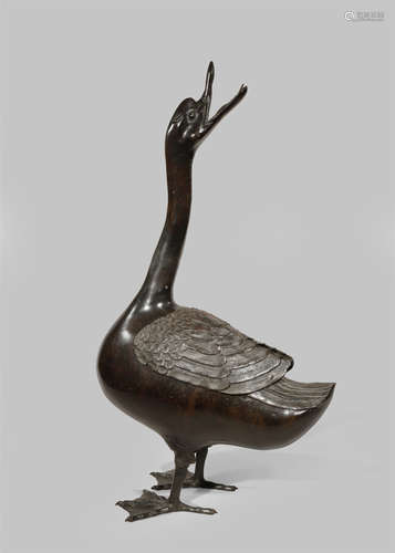 A CHINESE BRONZE INCENSE BURNER FORMED AS A GOOSE