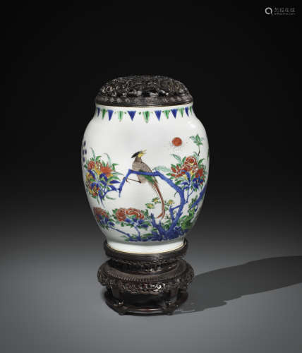 A RARE CHINESE WUCAI  OVOID VASE