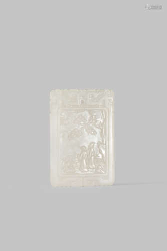 A CHINESE WHITE JADE RECTANGULAR PENDANT