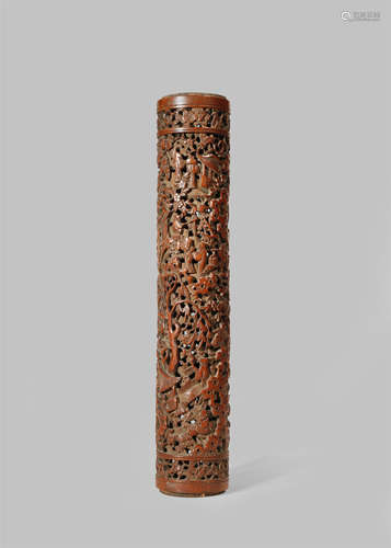 A CHINESE BAMBOO OPENWORK INCENSE HOLDER