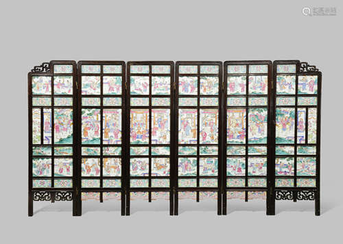 A CHINESE FAMILLE ROSE SIX-FOLD SCREEN