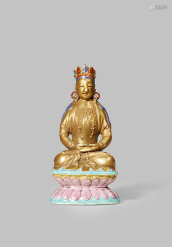 A CHINESE FAMILLE ROSE FIGURE OF A BODHISATTVA