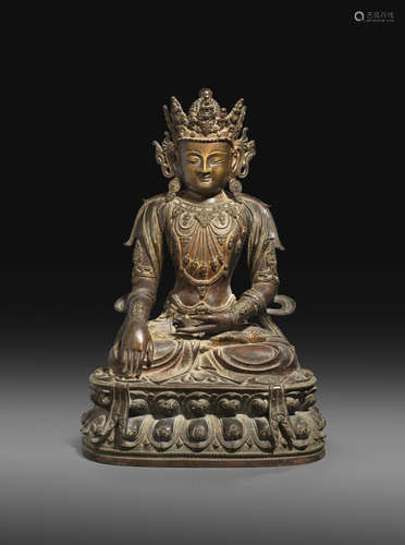 A MASSIVE CHINESE BRONZE FIGURE OF BUDDHA SHAKYAMUNI