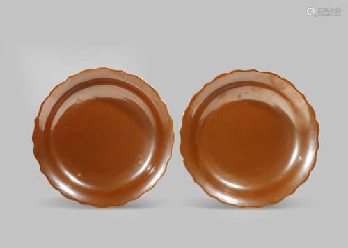A RARE PAIR OF CHINESE JIANG GLAZED DISHES