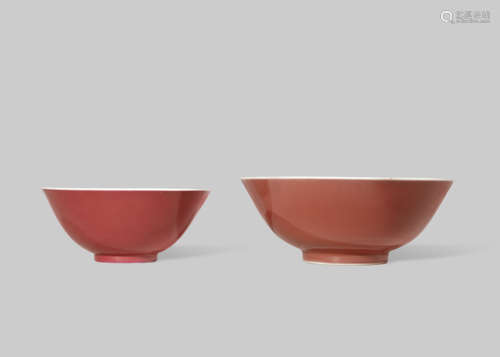 TWO CHINESE RED GLAZED BOWLS