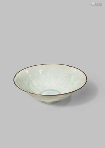 A CHINESE QINGBAI CARVED CONICAL BOWL