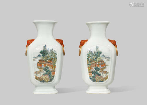 A PAIR OF CHINESE FAMILLE ROSE 'LANDSCAPE' VASES