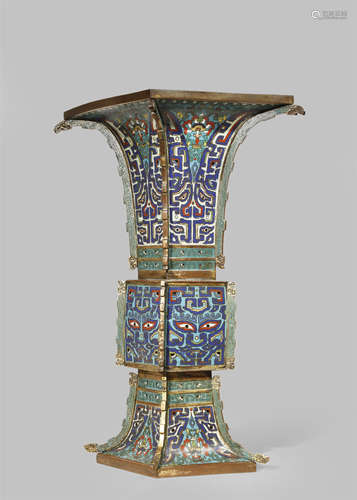 A LARGE CHINESE ARCHAISTIC CLOISONNE GU