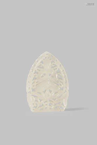 A SMALL CHINESE WHITE JADE MINIATURE POCKET SHRINE