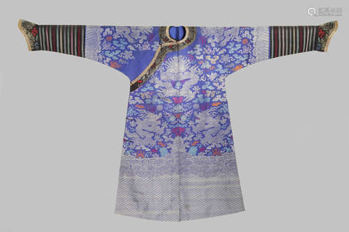 A CHINESE BLUE-GROUND SILK KESI 'NINE DRAGON' ROBE