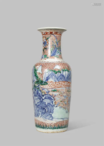 A CHINESE WUCAI ROULEAU VASE