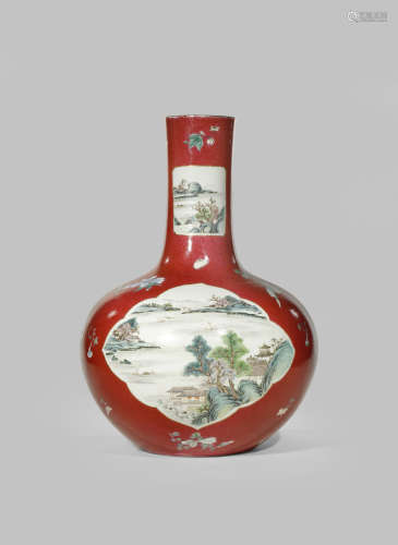 A LARGE CHINESE FAMILLE ROSE RUBY-GROUND VASE
