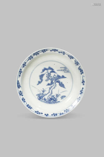 A CHINESE BLUE AND WHITE DISH