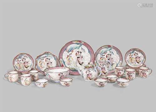 A RARE CHINESE FAMILLE ROSE CANTON ENAMEL TEA SERVICE