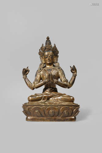 A TIBETAN BRONZE FIGURE OF SHADAKSHARI AVALOKITESHVARA