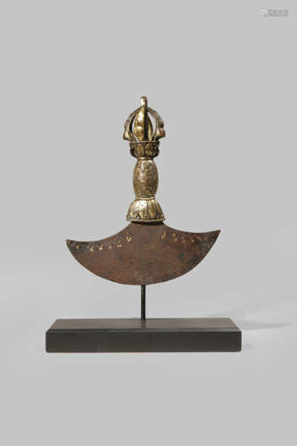 A TIBETAN GILT-COPPER KARTRIKA RITUAL CHOPPER