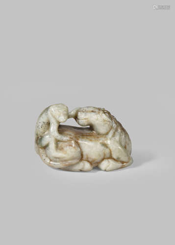 A CHINESE GREY JADE CARVING OF A HORSE AND MONKEY