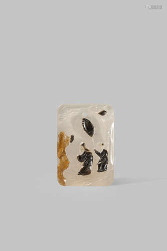 A CHINESE AGATE RECTANGULAR PENDANT