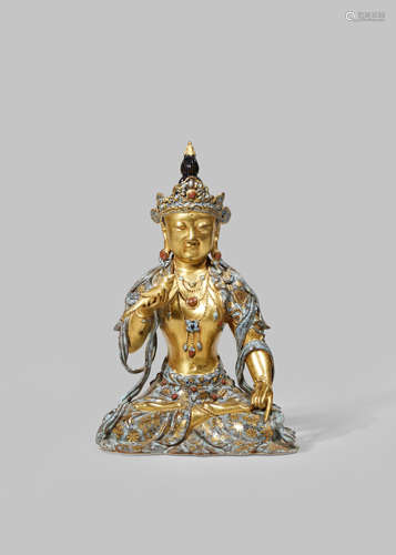 A CHINESE ROBIN'S EGG GLAZED AND GILDED FIGURE OF A BODHISATTVA