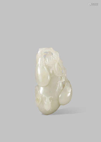 A CHINESE PALE CELADON JADE CARVING OF THREE AUBERGINES