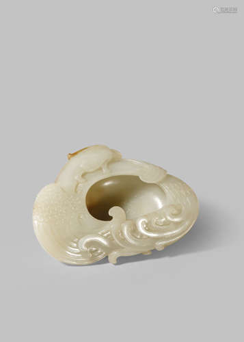 A CHINESE CELADON JADE 'PHOENIX' BRUSH WASHER