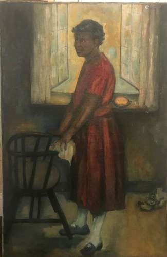 Black Americana, Oil of Servant in Kitchen, 20th Century