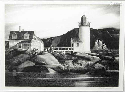 Stow Wengenroth Lithograph, Harbor Light, 1934