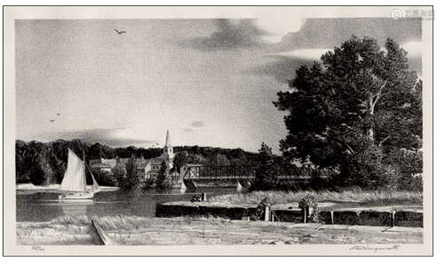 Stow Wengenroth Lithograph, River Scene, 1943