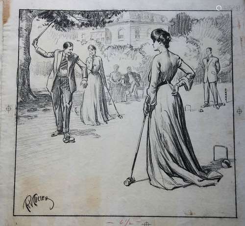 Charcoal Drawing, Croquet, by Richard Vincent Culter