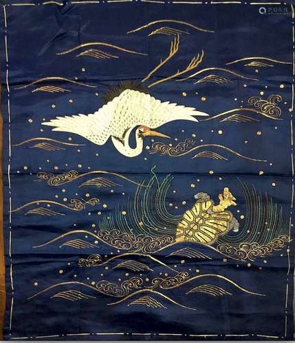 Fukusa, Embroidered Crane and Minogame, Japan, 18/19th