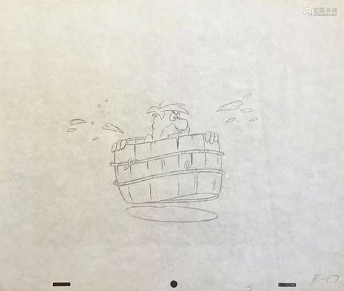 Animation Drawing, Fred Flintstone in Barrel