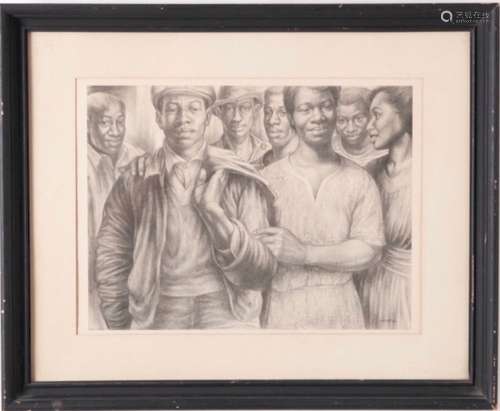 Charles White Lithograph, Let's Walk Together