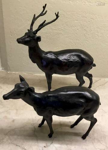 Pair of Bronze Deer, Japan, Meiji Period