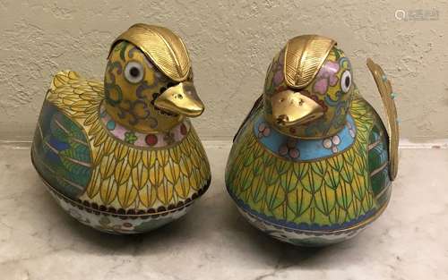 Pair of Cloisonne Wood Ducks, China, 19/20th Century