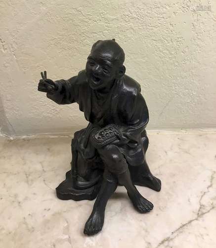 Bronze Figure, Man eating Dumplings, Japan, 19/20th