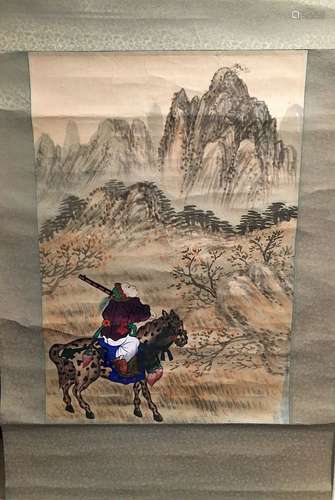 Korean Folk Painting of Warrior on Horseback, 19th