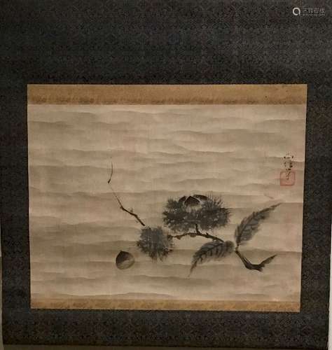 Japanese Scroll, Fruiting Chestnuts, After Kano Naonobu