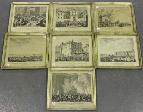 A group of seven late 18th/early 19th century monochrome engravings, French Revolution Scenes,