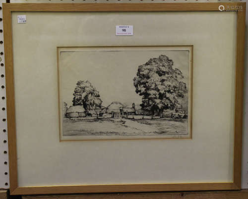 Sidney Litton - 'Amberley', early 20th century etching, signed in pencil, titled label verso, 21cm x