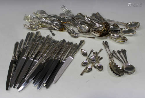 An Edwardian plated Albany pattern part canteen of cutlery, together with a set of twelve silver