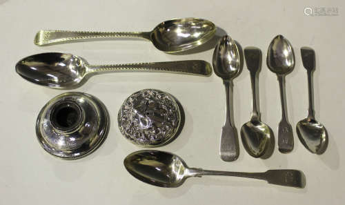 A pair of George III silver Old English pattern bright cut tablespoons, London 1776 by Thomas